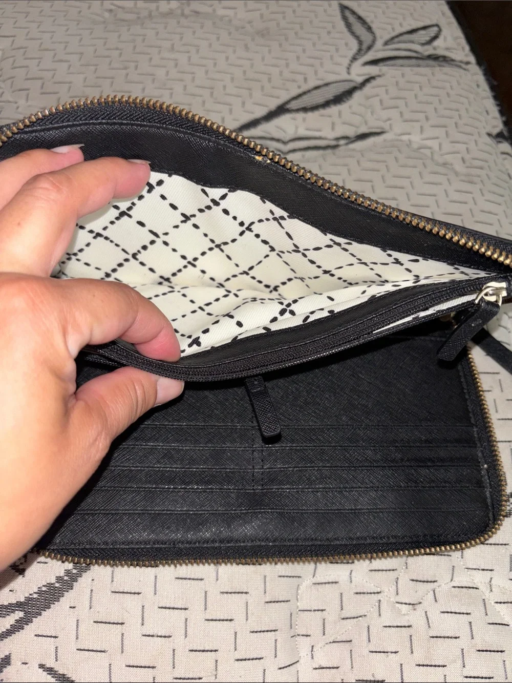 kate spade Black Saffiano Zip Wallet with Gold Plaque clutch